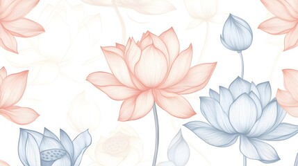 Fototapeta premium Elegant Watercolor Lotus Flower Pattern