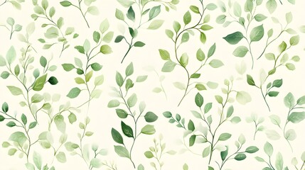Watercolor Green Leaves Seamless Pattern Background