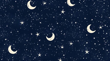Naklejka premium Night Sky Stars and Moon Seamless Pattern