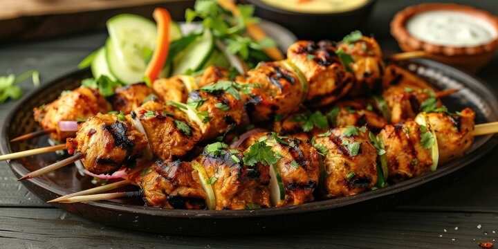 Grilled Murgh Malai Tikka Traditional Indian Afghani Chicken Kabab with Creamy Texture Served with Fresh Salad