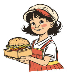 
lunch lady, simple cartoon, white background