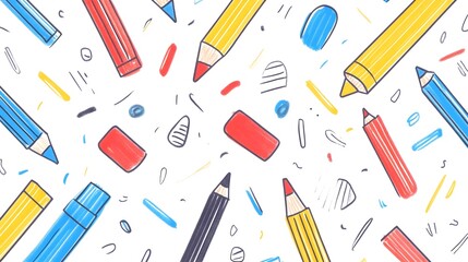 Colorful Hand Drawn Pencils and Scribbles Pattern