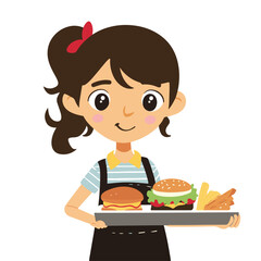
lunch lady, simple cartoon, white background