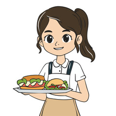 
lunch lady, simple cartoon, white background