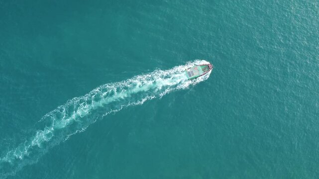 Ariel view of a fishing boat in the ocean