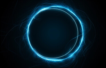Obraz premium A blue, glowing line forming a circle on a black background.