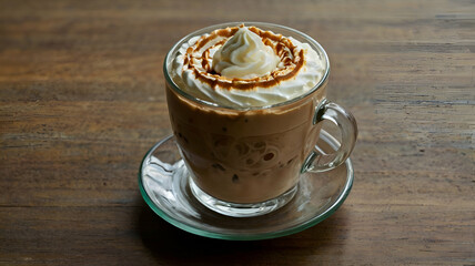 Frappuccino decorated in glass top view