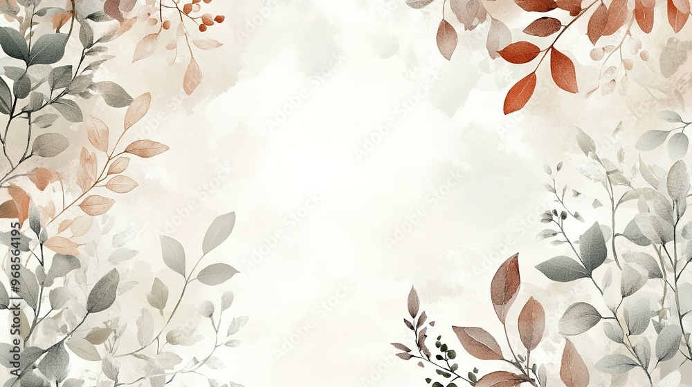 Wall mural Watercolor Painting of Beige and Brown Leaves with a White Background