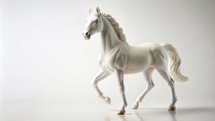 Fototapeta premium animal, isolated, studio shot, pure white, classical, miniature, figurine, equestrian, white, Statuette of a white horse captured in a close up shot and isolated on a white background