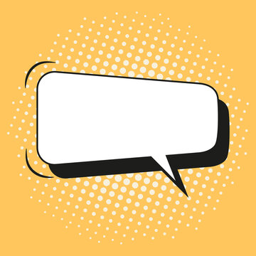 Pop art yellow background. Comic halftone starburst pattern. Cartoon texture with speech bubble and dots. Sunburst effect. Vintage duotone banner. Vector illustration. Superhero gradient design.