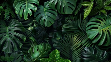 beautiful tropical leaves in green color closeup