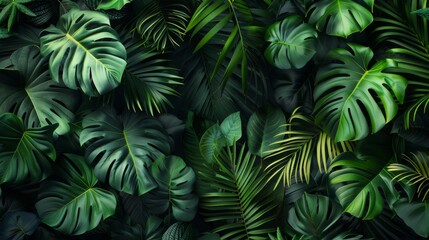 beautiful tropical leaves in green color closeup