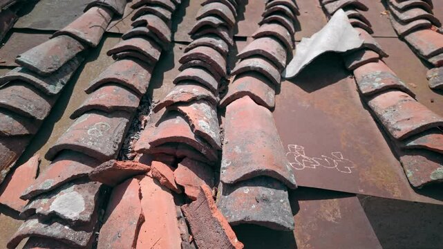 Layers Turkish style red clay roof tiles traditional Bulgarian home