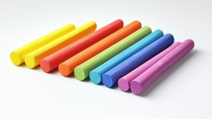 Brightly colored chalk sticks in a variety of hues, laid out on a clean white background, representing creativity and art