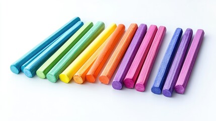 Fototapeta premium Brightly colored chalk sticks in a variety of hues, laid out on a clean white background, representing creativity and art