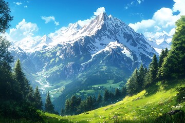 Fototapeta premium Beautiful mountain landscape at Caucasus mountains colorful painting looks like picture.