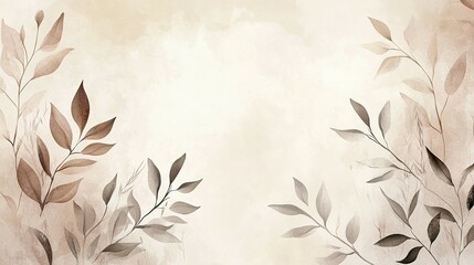 Obraz premium Watercolor Painting of Brown Leaves on a Beige Background