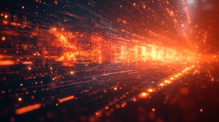 Abstract digital illustration of glowing particles in motion.