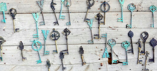 Antique Keys Assorted Top View Multicolor