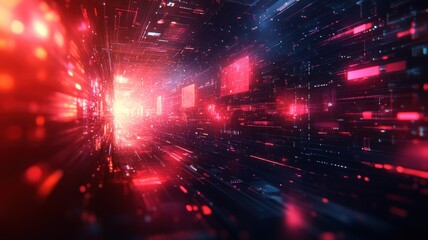 Obraz premium Abstract digital landscape with glowing lines and particles.