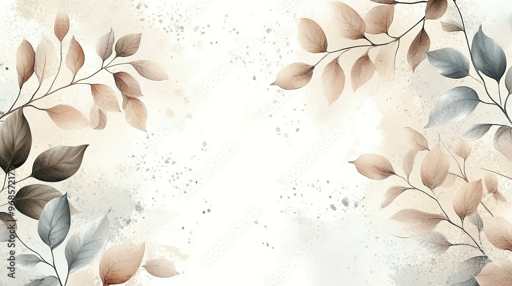 Sticker Watercolor Painting of Delicate Leaves with a White Background