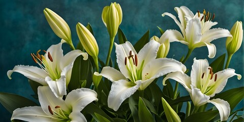 Obraz premium White Lily flower Close-Up Views Featuring Stunning Sunshine and Blur Backgrounds