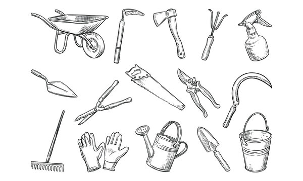 gardening tools handdrawn collection