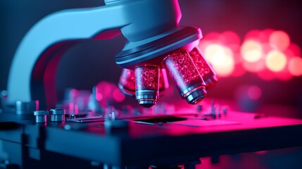 Futuristic Microscope Closeup with Neon Lights