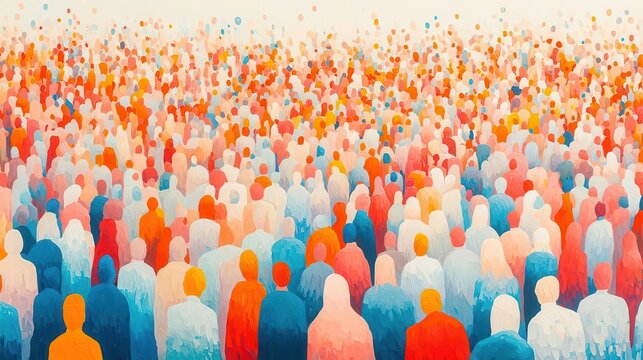 Vibrant community gathering in an open space, symbolizing social growth, development, and collective well-being, isolated on white background