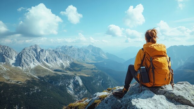 Adventurers stop at the top of the mountain to admire the breathtaking views stretching across the horizon.