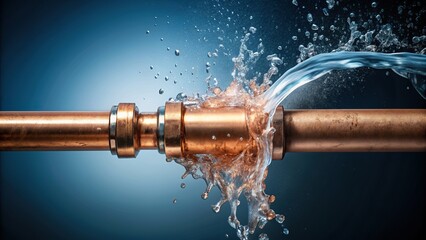 repairman, plumbing problem, broken, plumbing disaster, leaking, burst, leaking pipe, repair, plumbing, water supply, plumbing system, water, Burst copper pipe with water leaking out