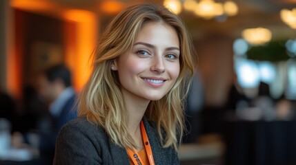 Obraz premium Industry networking event with booths, presenters, and professionals engaged in talks