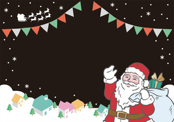フレーム　クリスマス　アイソメトリック　サンタクロース　街並み　背景　コピースペース　イラスト素材