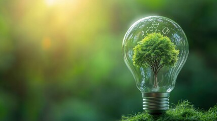Sustainable Green Energy Concept with Tree Growing Inside Lightbulb