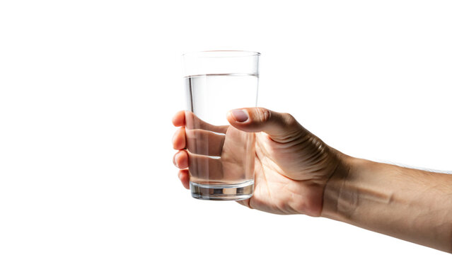 Close-up of hand holding a glass of clear water