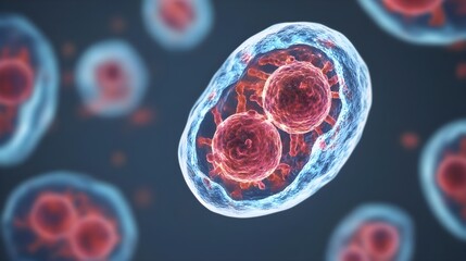 Microscopic View of Cell Division, 3D Illustration