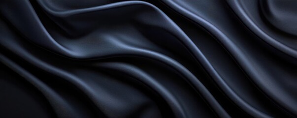 Fototapeta premium Elegant black fabric with silky texture, showcasing gentle waves and folds that add a touch of sophistication and luxury.