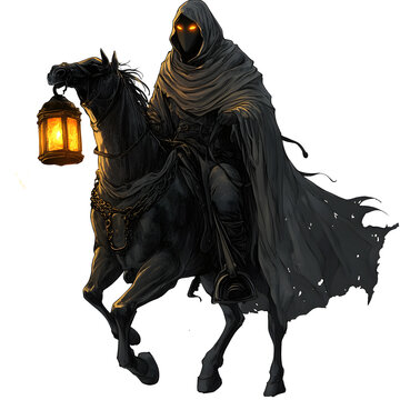 Halloween Horror man riding on horce Clipart in Png, Unique Halloween 2024 New Design