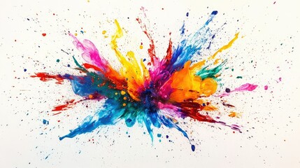 Vibrant splashes of paint in multiple colors, exploding against a white background, creating a dynamic abstract scene full of energy