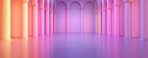 Obraz premium A stunning hall with colorful columns and soft lighting, perfect for artistic backgrounds and creative projects.