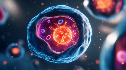 Virus Cell Structure,  3D Render,  Microscopic View
