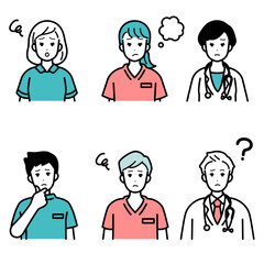 Medical professional icon set, troubled or distressed.