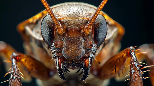 Incredible close-up of a cockroach showing unique details of its anatomy and coloration in a controlled setting