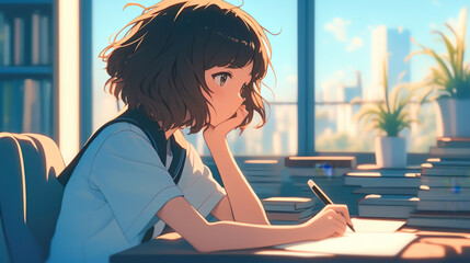 Girl Focused on Studying