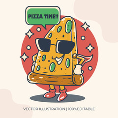 Cute pizza kawaii character vector illustration