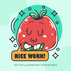 Apple kawaii character giving a compliment illustration