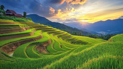 Fototapeta premium A beautiful rice field viewed from the Wat Phuket viewpoint in Thailand.