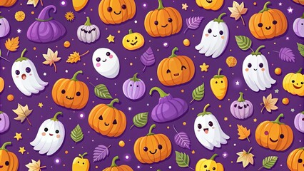 A symphony of purple hues provides the perfect canvas for playful pumpkins and wacky ghosts, blending together for