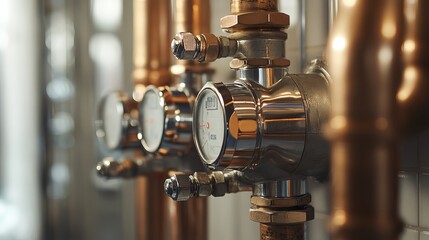 Fototapeta premium A close-up view of water pipes and home heating systems.