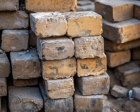 Stack of Mud Bricks in Construction Site 